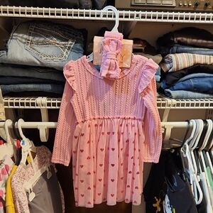 Pink Heart Patterned Kids Dress